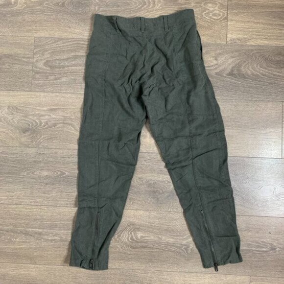 Aritzia Community Pants Straight Leg Cargo Army Linen blend Trouser Zipper Ankle - Picture 12 of 12
